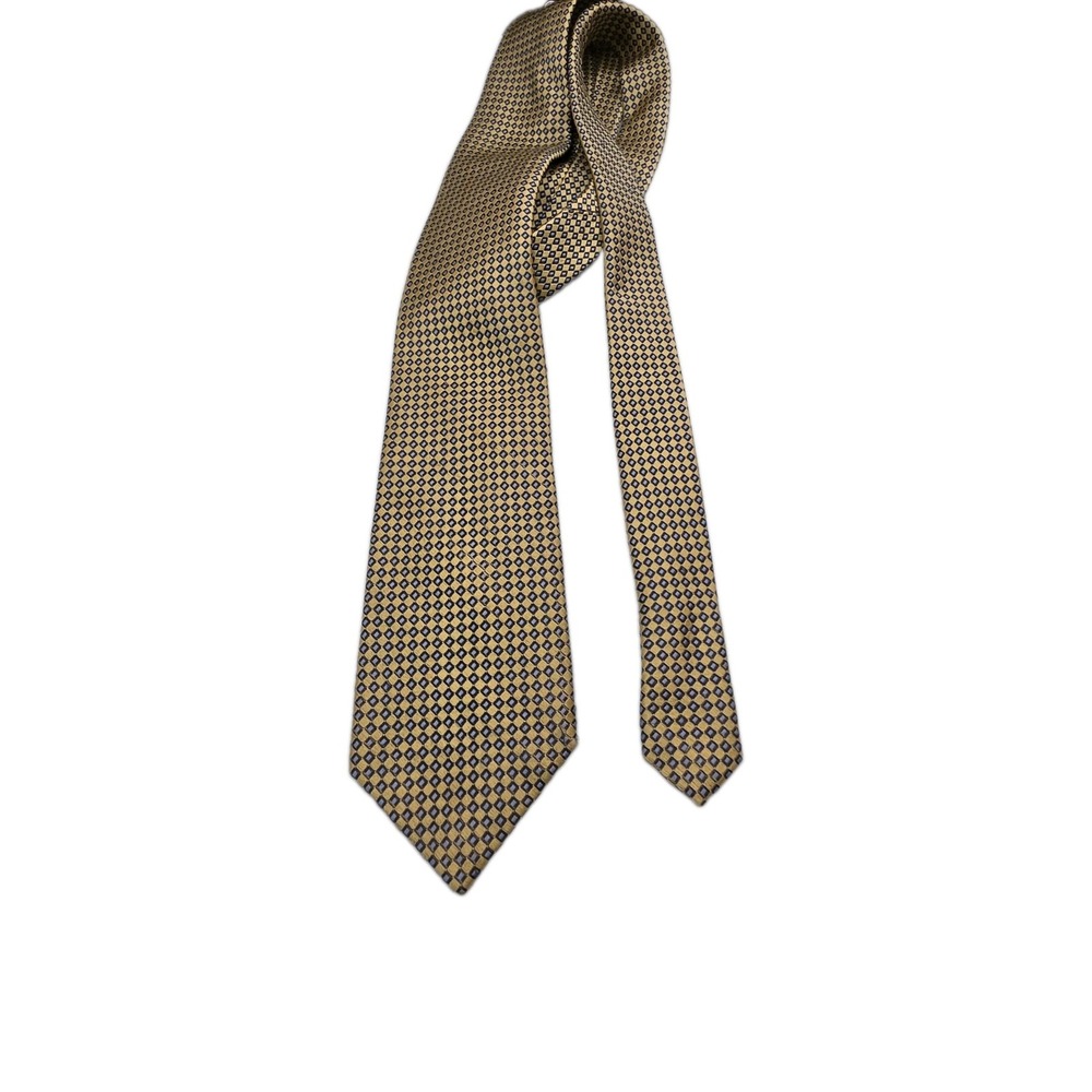 Nautica Gold Tie & Blue Squares Check Men's 100% Silk Original